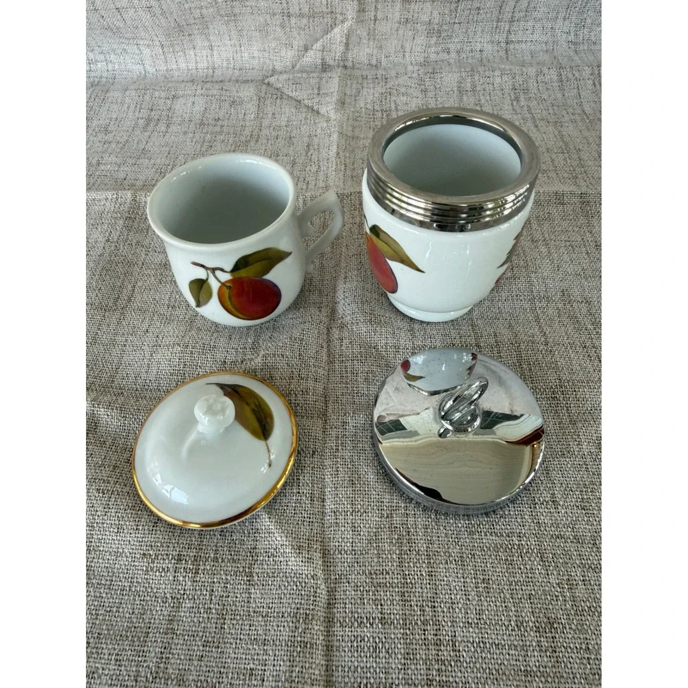 Royal Worcester Egg Coddlers Set of 2 White Excellent Evesham Gold Chrome